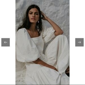 Shonajoy Linen Puff Sleeve Midi Dress 8 White Party